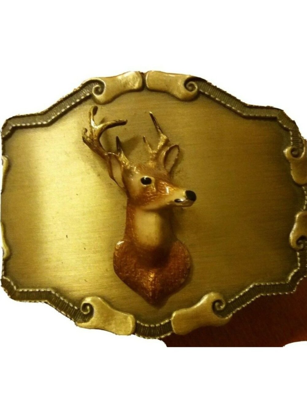 Vintage Buck Hunting Belt Buckle Raintree Brass Dimensional Wildlife 1977 USA